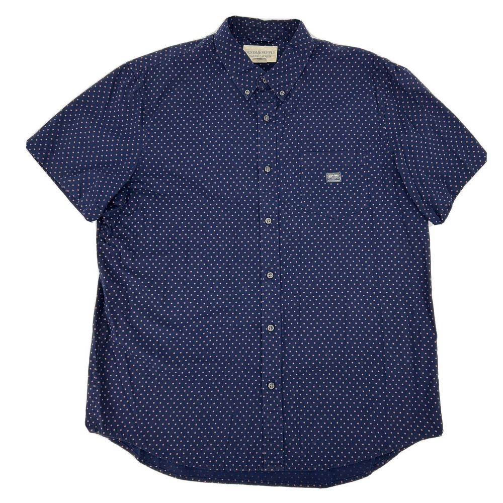 Denim & Supply Ralph Lauren Shirt‎ Men XL Navy Blue Star Print Short Sleeve